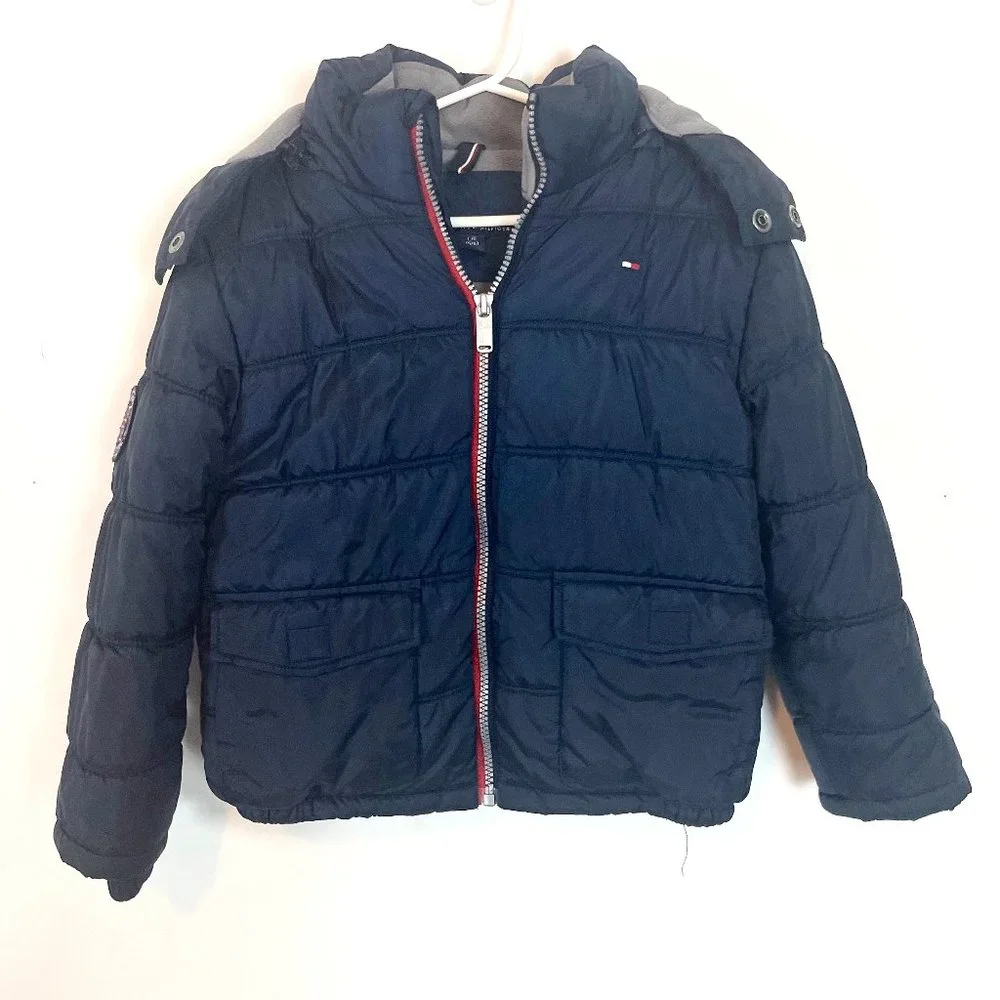 Tommy Hilfiger Navy Blue Long Sleeve Full Zip Hooded Puffer Jacket Size Large - Picture 1 of 6